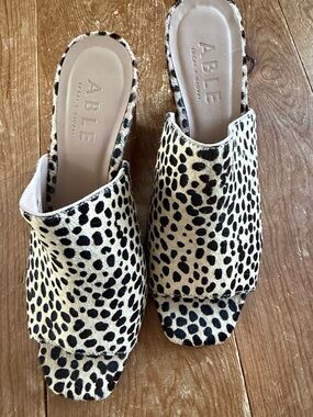 Able 8 Leopard-Print Open-Toe Mules in Cream and Black